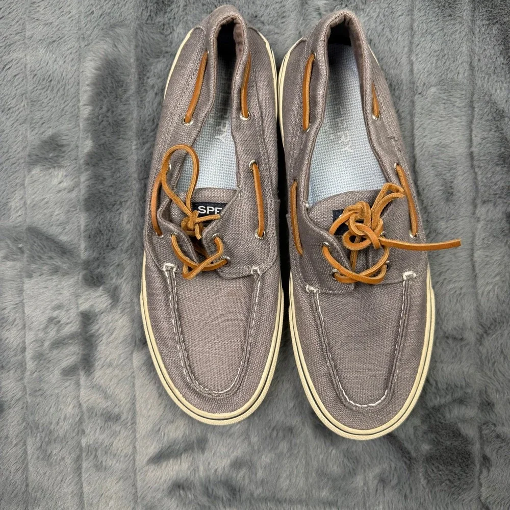 Sperry Mens Bahama II Boat Shoes Grey Canvas Casual Sneakers STS23051 Size 11.5